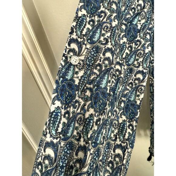 NWT French Curve Blue Paisley Cotton tunic Blouse Lightweight Sz S Tassels Top - Picture 3 of 7